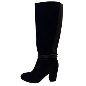 Lauren Conrad Wide Calf Boots Womens 9.5 Black Faux Suede 4" Heeled Memory Foam